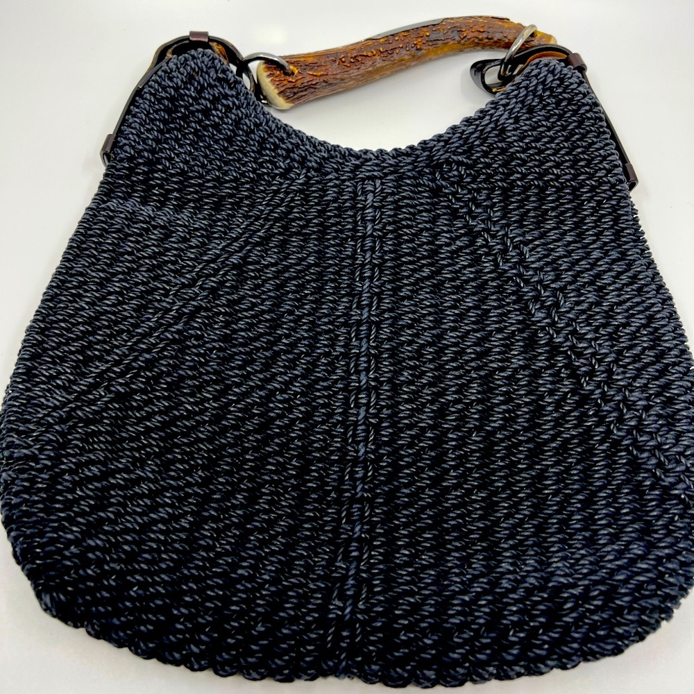 Black Friday 20% off Yves Saint Laurent Black Raffia Antler Handle hobo purse
